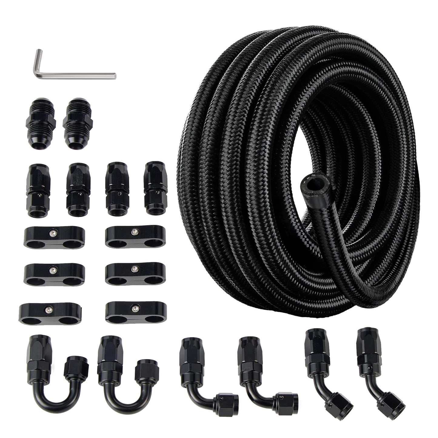 EVIL ENERGY 6AN Fuel Line Kit, 6AN Nylon Braided Fuel Line Hose Fitting Kit CPE 10FT Black